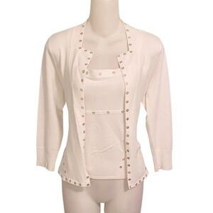 Cache white gold grommet knit sweater set Small Medium